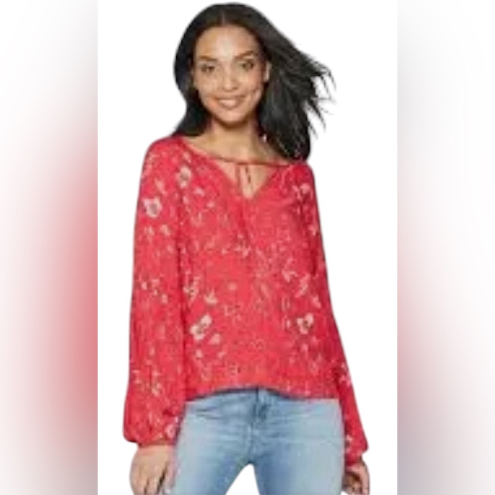 Universal Thread Red Floral Peasant Boho Long Sleeve Top Blouse Size XS - Picture 4 of 9